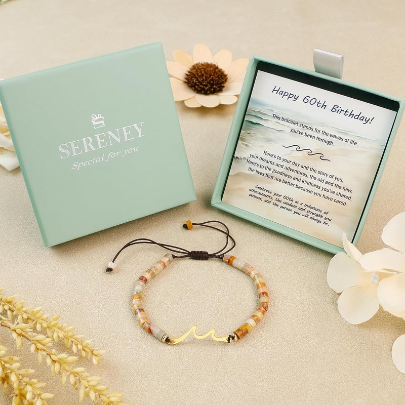 Sereney Birthday Gifts for Women, Wave Bracelet as 13th 16th 18th 21st 40th 50th 60th Birthday Gifts for Girls, Adjustable Natural Stone Bracelet as Valentines Day Gifts for Teen Girls Gifts Idea - Image 3